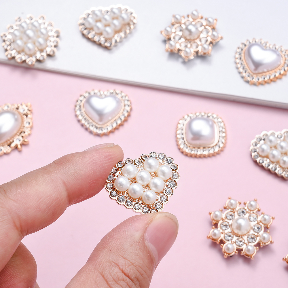 20pcs White Love & Flower Flatback Beads with Rhinestones